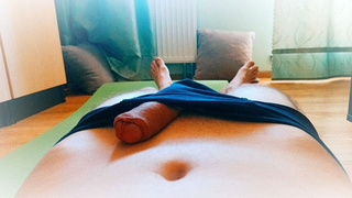 Stud was doing yoga, but his hands reached out to his rod to masturbates