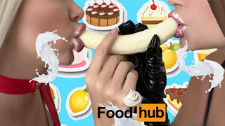BIZARRE | FOOD PORN |Two attractive ladies in latex eat banana with cream