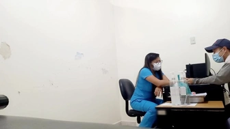 nurse conducts interview in her office and then gives intense oral sex to stranger