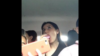 Nasty college ladies record their friend in the Uber blowing dildo