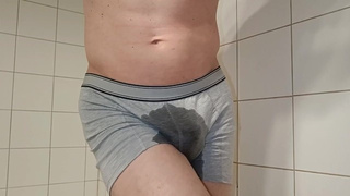 I was desperate too pee after holding up for hours. So I wet my boxers nice and slow.