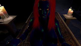 Chris Redfield Finds Huge Blue Breast Behind Mystique In A Cave To Get His Dick Nice And Wet