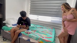 My shy stepsister catches me masturbating with her underwear on and I fuck her hard until I sperm on her butt. H.L.