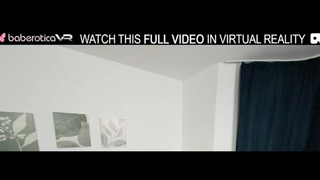 Solo sexy lady Angel Jolie is rubbing her shaved vagina,in VR.