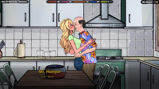 alluring student slut kissing apartment owner in kitchen