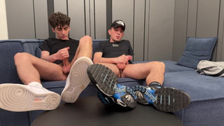 2 friends jerking off together and SPERM