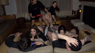 The great Argentinian porn ORGY: four skanks thirsty for dick and two lucky males! - Knock Knock Club