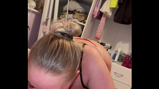 Step sister blow he’s hard schlong, he get up and fuck her mouth