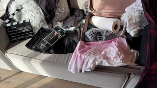 Amazingly attractive thin brunette cheerleader with enormous natural breasts comes for fashion shoot turns into porn casting