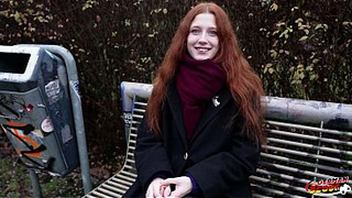 GERMAN SCOUT - Real Strawberry blonde Redhead Teeny Alice Seduce with small Titties First Porn Casting without condom in Berlin
