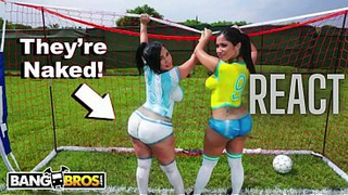React: BANGBROS - Charming Hispanic Pornstars With Huge Asses Play Soccer And Get Hammered