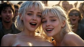 Amazing cutie fairy chick coming and getting real cumming in front of crowd - AI generated