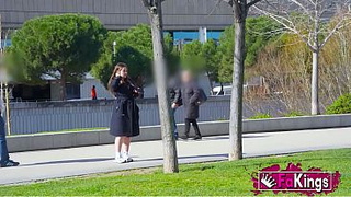 Shameless girl flashes breasts on street and fishes for rod. Marta Villalobos, corner hooker on FAKings