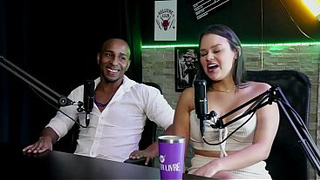 The nasty antics in Maria Bittencourt's interview with Ebony Top Delícia, Tiffany Rocha, and Thaisa Red Velvet on Porncast Brazil - Part one (Watch on: Sheer Red)