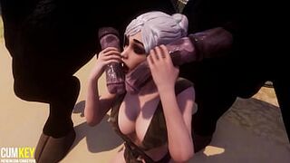 2 Monsters with Horse Rod Pump Sperm in Tight Sluty twat | Large Schlong Monster | 3D Porn Sleazy Life