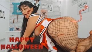 Horror porn alluring zoombie cheerleader teasing in the red light green light jerk off game can you win?