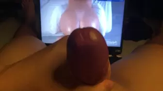 Hubby watches porn and masturbate to climax. Full palm jizz